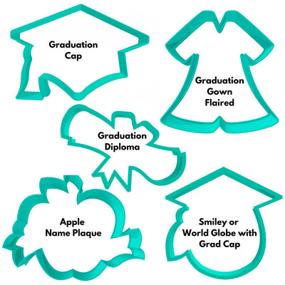 Cookie Cutter Graduation Set - 5 pieces - Grade School CCS20232- Grad Cap, Gown, Apple with Name Banner, Diploma, Word Globe or Smiley Face with Grad Hat - Art Is In Cakes, Bakery SupplyCookie Cutter 3D2in Itsy Bitsy