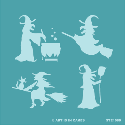 Stencil - Halloween - Multi Witch - 5.5 x 5.5 Inches - Art Is In Cakes, Bakery & SupplyStencilDefault Title