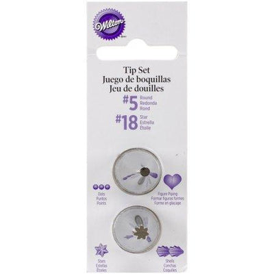 Wilton 2pk Tip Set Includes Tips Number 5 round and 18 star Combo Pack - Art Is In Cakes, Bakery & SupplyPiping TipsDefault Title
