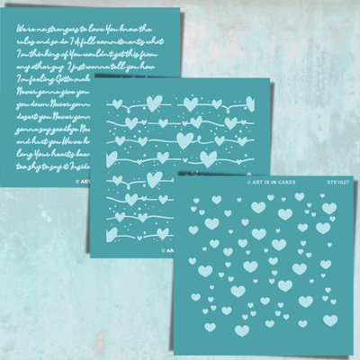 Stencil 3pk - Letras de amor y cuerdas de corazón 5.5 x 5.5 pulgadas