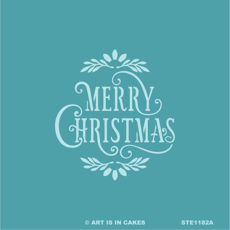 Stencil - Holiday Greetings Merry Christmas Oval 3"x2.75" - STE1182A -  5.5 x 5.5 Inches