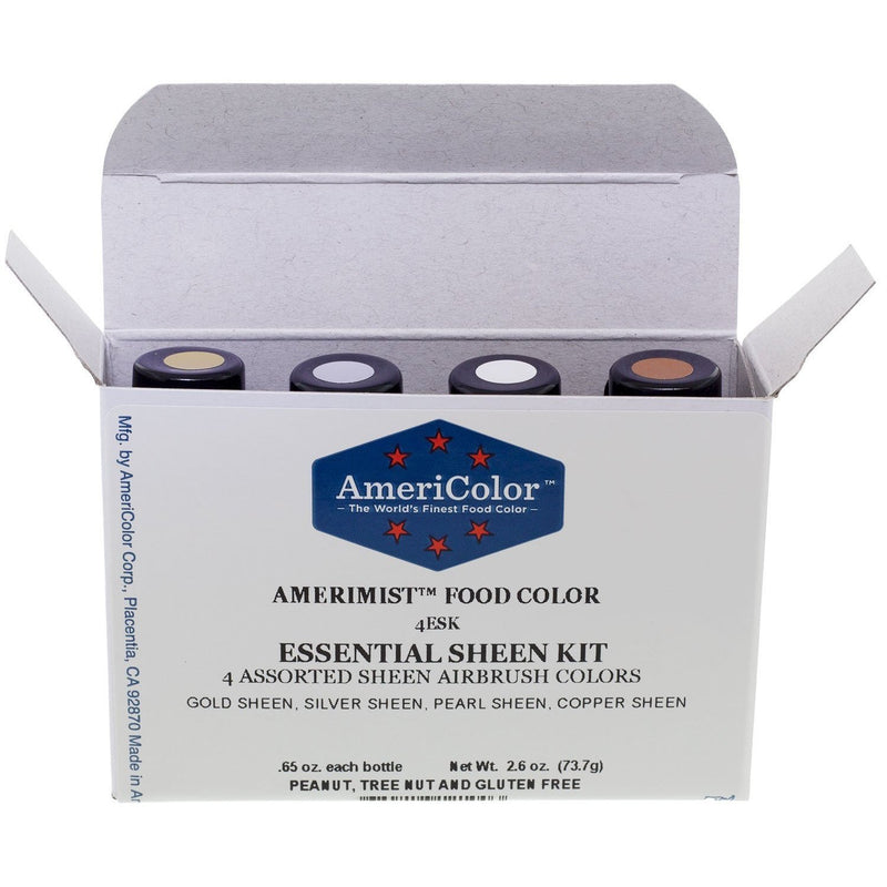 Airbrush Amerimist™ Essential Sheen Kit with 4 Colors .65oz each Food Color by Americolor® - Art Is In Cakes, Bakery & SupplyFood colorDefault Title