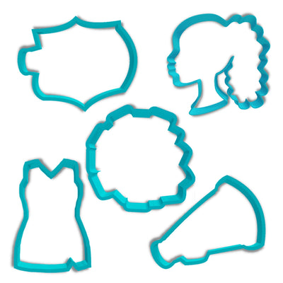 Cookie Cutter Cheer Leading Set - 5 pieces - Cheer Logo, Female Cheer Leader Curly Hair, Pom Poms, Megaphone, and Cheer Uniform - Art Is In Cakes, Bakery SupplyCookie Cutter 3D2in Itsy Bitsy