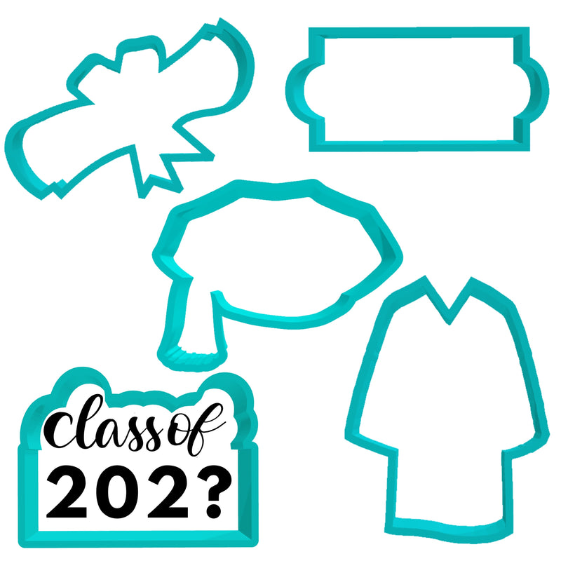 Cookie Cutter Graduation Formal Masters and PhD Set CCS20233- Grad Tam Cap, Gown, Diploma, Class Of 202?, Name Plaque - Art Is In Cakes, Bakery SupplyCookie Cutter 3D2in Itsy Bitsy