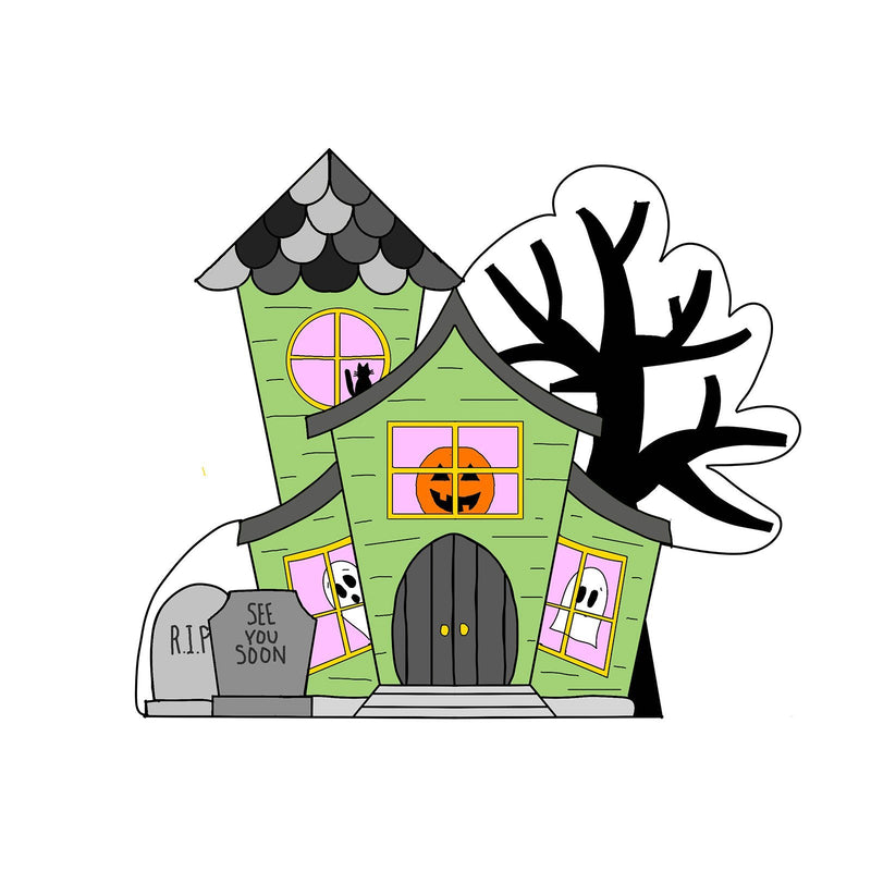 Cookie Cutter House Haunted with Tree and Tombstones - Art Is In Cakes, Bakery & SupplyCookie Cutter 3D2in