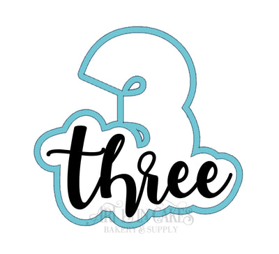 Cookie Cutter Number #3 Three with Script Written Three - Art Is In Cakes, Bakery & SupplyCookie Cutter2in