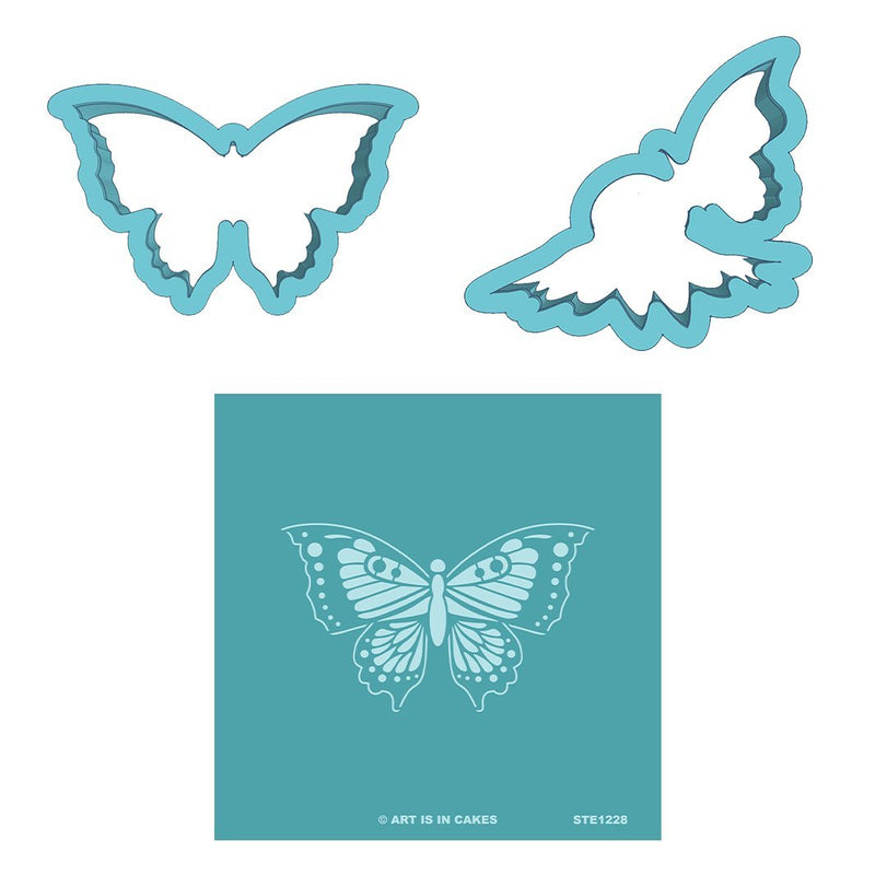 Cookie Cutter Stencil Set - Butterfly - Butterfly and Coneflower - STE1228 Butterfly - Art Is In Cakes, Bakery & SupplyStencil2 Cutters + 1 Stencil Set