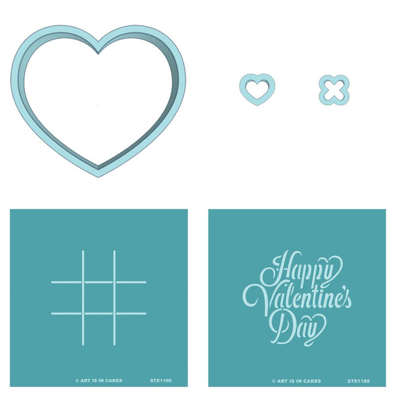 Cookie Cutter Stencil Sets Heart Wide Heart Tiny X Tiny STE1189 / STE1190 Happy Valentine&