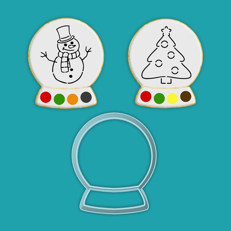 Cookie Cutter Stencil Sets PYO Snowglobe STE1184 / 1185 Paint Your Own Snowman and Christmas Tree - Art Is In Cakes, Bakery & SupplyStencil1 Cutter + 2 Stencil Set