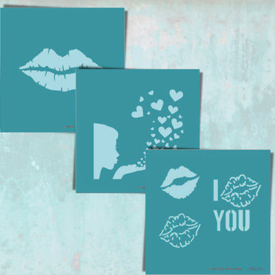 Stencil 3pk -Pucker Up Kissing Lips 5.5 x 5.5 Inches - Art Is In Cakes, Bakery SupplyStencil