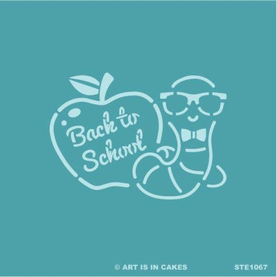 Stencil Back to School - Apple & Worm - 5.5 x 5.5 Inches - Art Is In Cakes, Bakery & SupplyStencilDefault Title