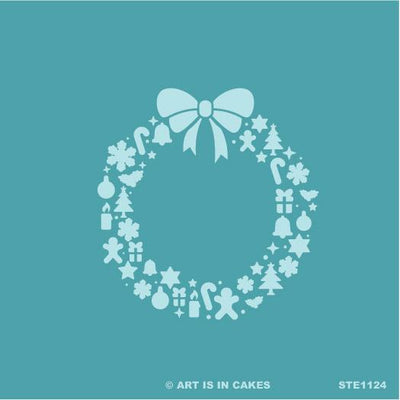 Stencil - Christmas Wreath - STE1124 - 5.5 x 5.5 Inches - Art Is In Cakes, Bakery & SupplyStencilDefault Title