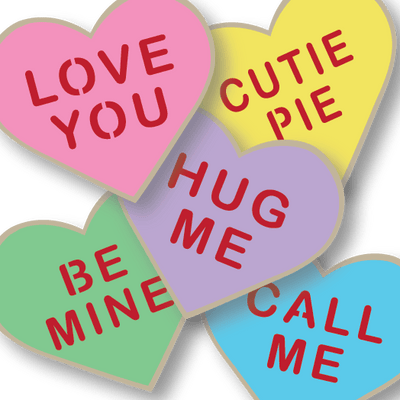 Stencil Conversation Hearts 5.5 x 5.5 Inches (Multiple Styles) - Art Is In Cakes, Bakery & SupplyStencilHug Me
