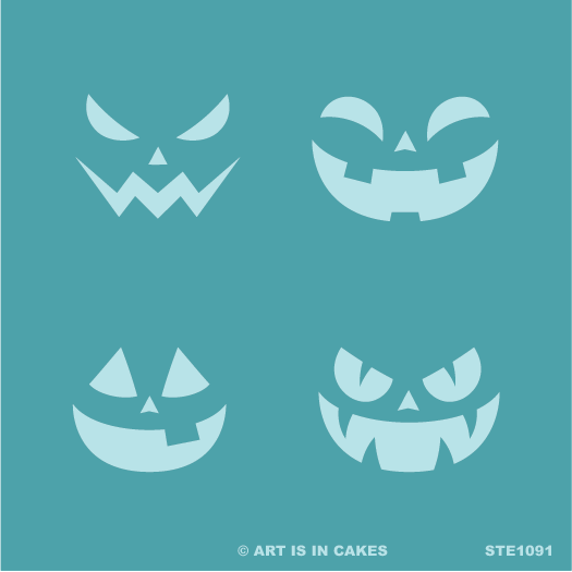 Stencil - Halloween - Multi Pumpkin Faces - 5.5 x 5.5 Inches - Art Is In Cakes, Bakery & SupplyStencilDefault Title