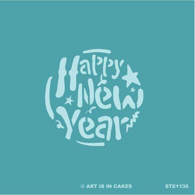 Stencil - Happy New Year Round - STE1136 - 5.5 x 5.5 Inches - Art Is In Cakes, Bakery & SupplyStencilDefault Title
