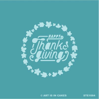 Stencil - Happy Thanksgiving Wreath - 5.5 x 5.5 Inches - Art Is In Cakes, Bakery & SupplyStencilDefault Title