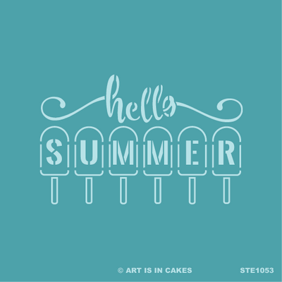 Stencil Hello Summer 5.5 x 5.5 Inches - Art Is In Cakes, Bakery & SupplyStencilDefault Title