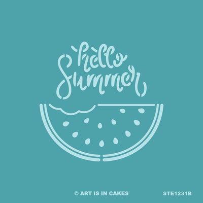 Stencil - Hello Summer with Watermelon - STE1231A - 5.5 x 5.5 Inches - Art Is In Cakes, Bakery & SupplyStencil