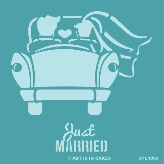Stencil Just Married Bride & Groom in Car 5.5 x 5.5 Inches - Art Is In Cakes, Bakery & SupplyStencilDefault Title