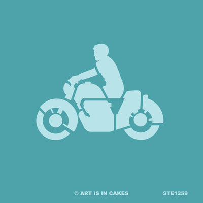 Stencil - Motorcycle and Rider - STE1259 - 5.5 x 5.5 Inches - Art Is In Cakes, Bakery & SupplyStencil